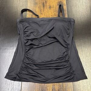 Lands End‎ 12 Black Swim Top Solid Removable Straps Bandeau Tummy Control S824